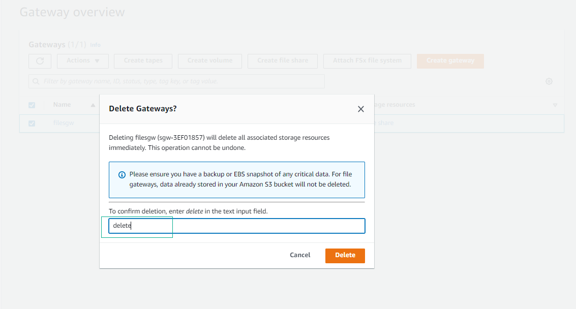 Delete Storage Gateway