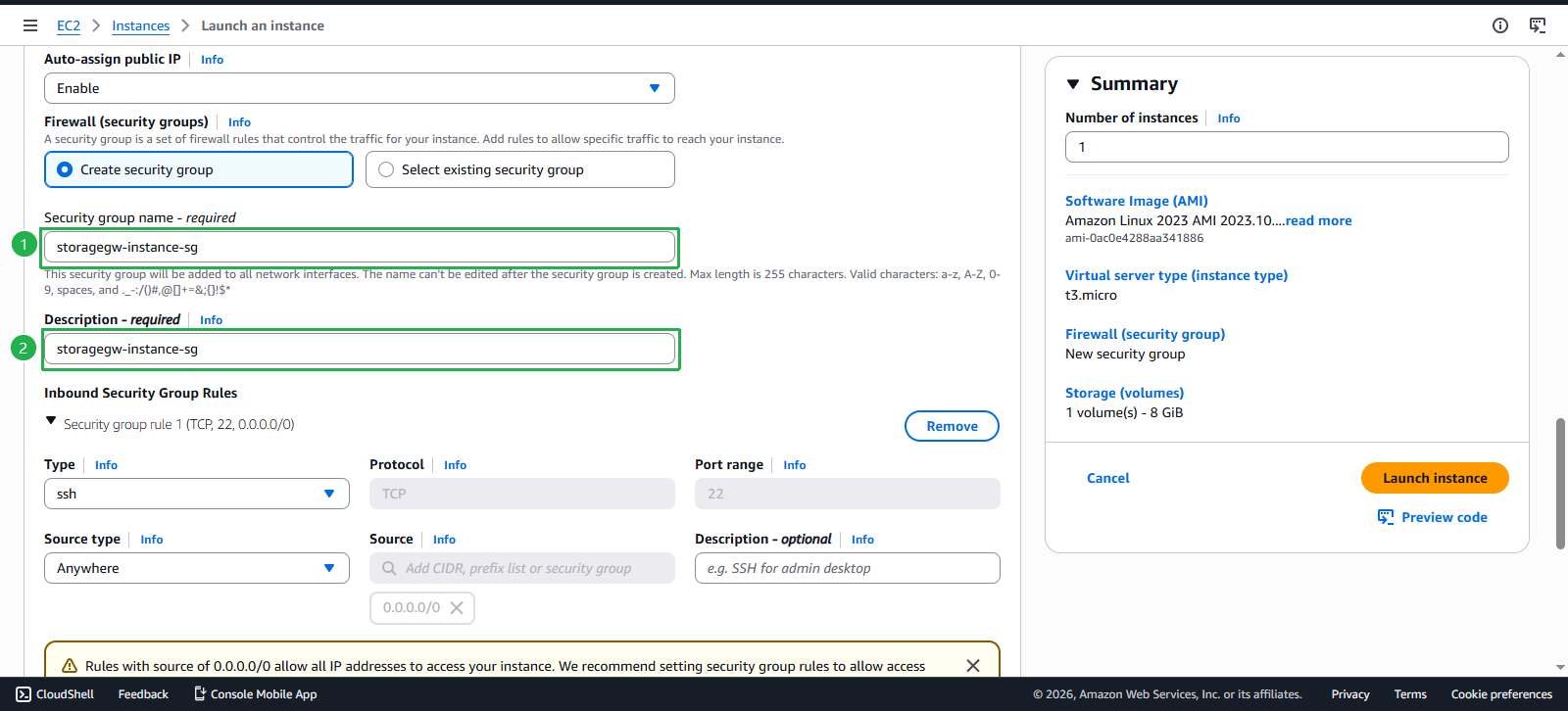 Create Storage Gateway Instance