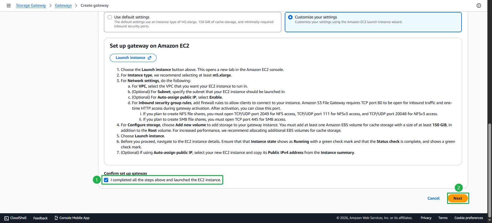 Create Storage Gateway Instance