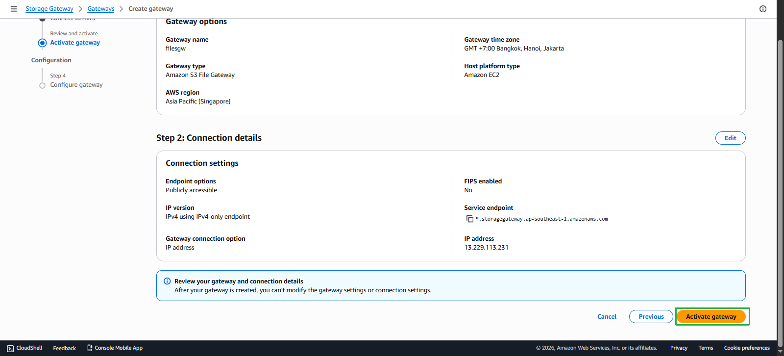 Create Storage Gateway Instance