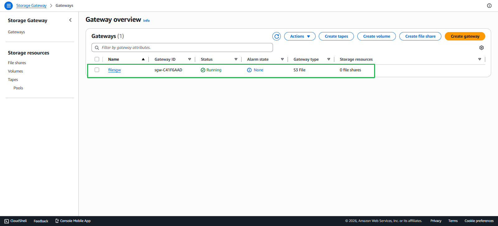 Create Storage Gateway Instance