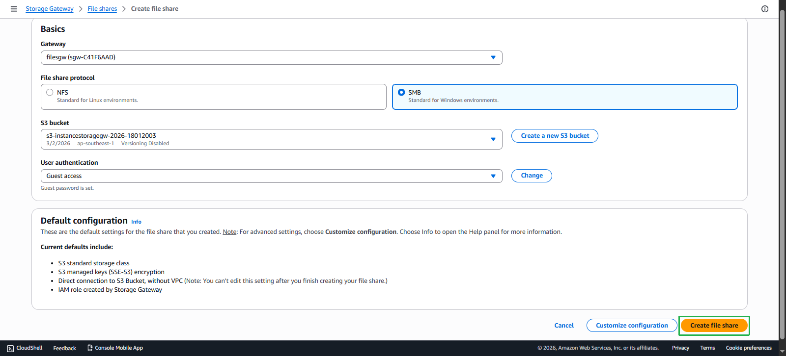 Create Storage Gateway Instance