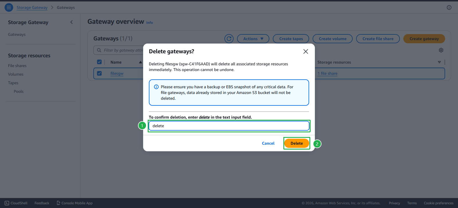 Delete Storage Gateway
