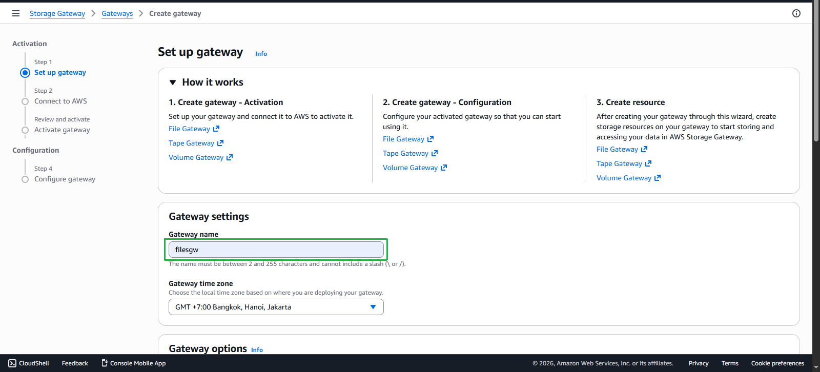 Create Storage Gateway Instance