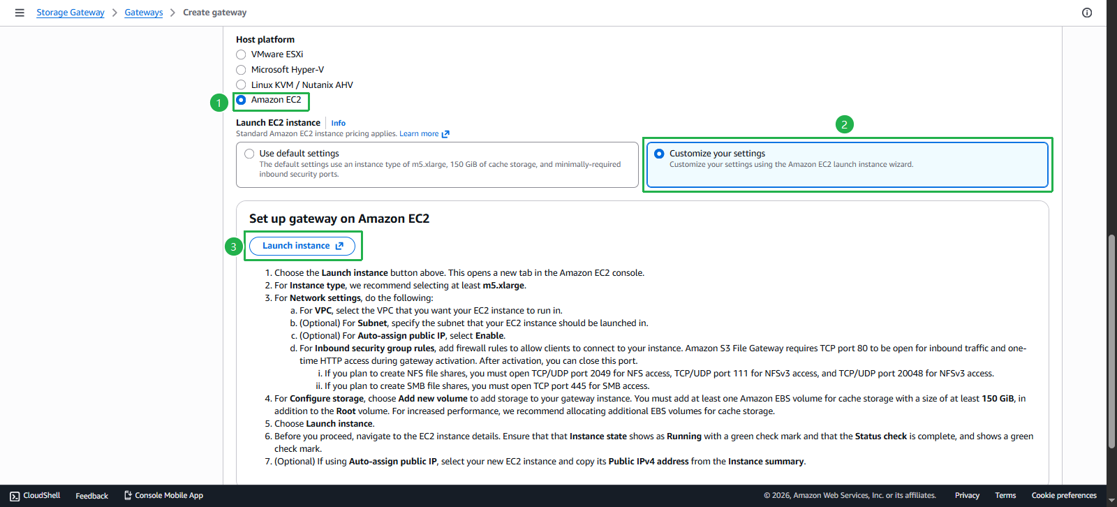 Create Storage Gateway Instance