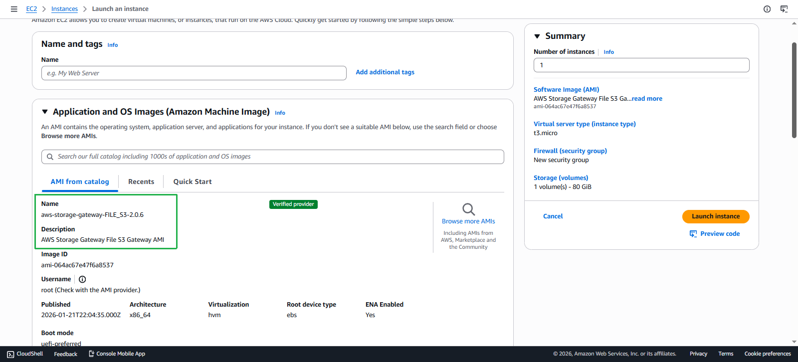 Create Storage Gateway Instance